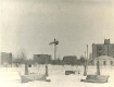 На переднем плане - площадь Труда, на заднем - строительство новой трехэтажной школы №11, История, Черно-белые