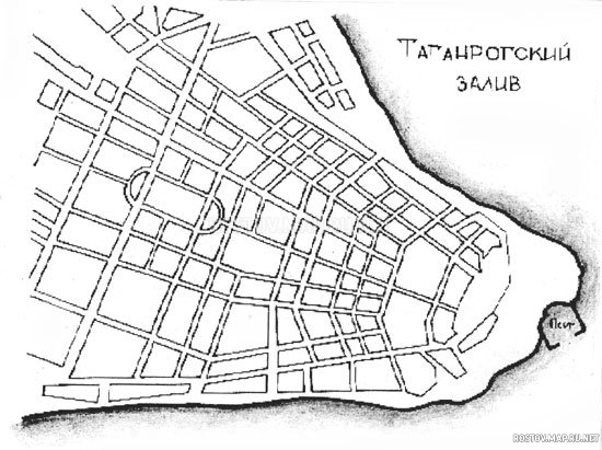 План Таганрога, утвержденный в 1827 г. Историческая часть города, История, Черно-белые, Карта